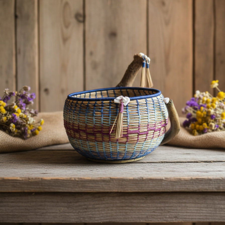 SOLD.....   Multi Colored Pine Needle Basket