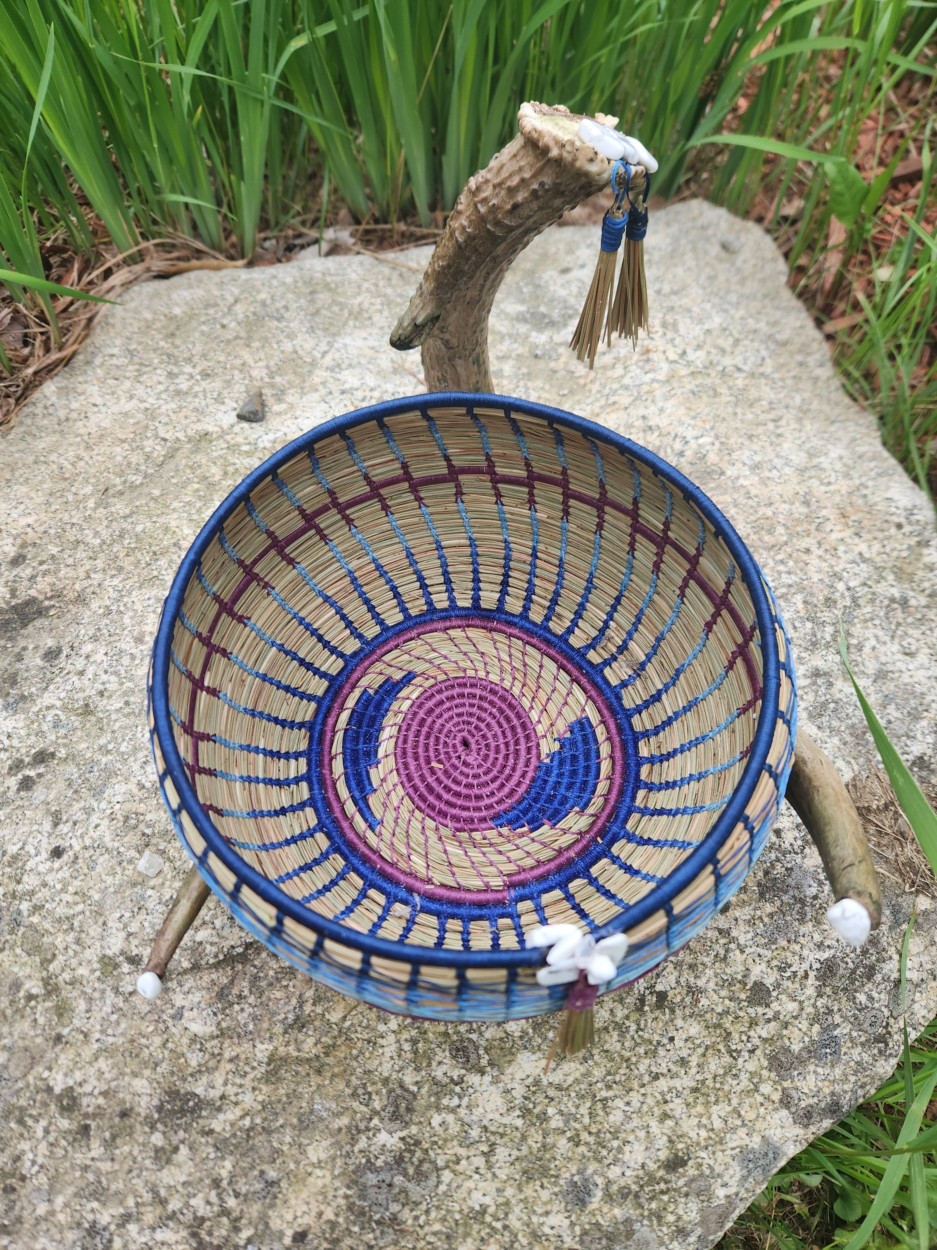 Multi Colored Pine Needle Basket